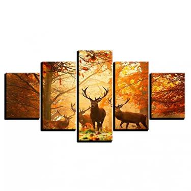 Imagem de CNBPIC Grande Tela Estrutura Pintura 5 Painel Animal Veado Impresso Imagem Home Wall Art Decoração