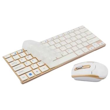 Imagem de Teclado e Mouse Wireless Ultra Fino Ergonômicos - Conjunto Portátil Dourado ABNT e Conexão Sem Fios PREMIUM DUPIN