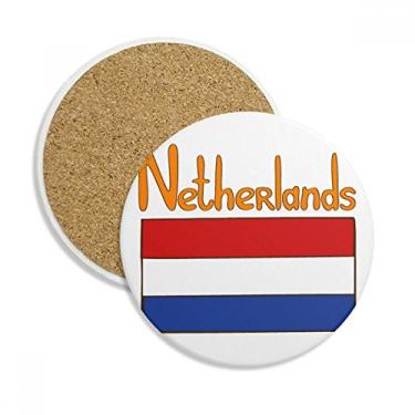 Imagem de Caneca de porta-copos com estampa de bandeira nacional da Holanda, pedra absorvente de proteção de mesa