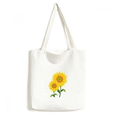 Imagem de Sacola de lona com flor de girassol amarelo e verde bolsa de compras casual