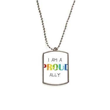 Imagem de DIYthinker LGBT Colar de aço inoxidável com pingente de identificação de cachorro com bandeira de arco-íris Proud Ally