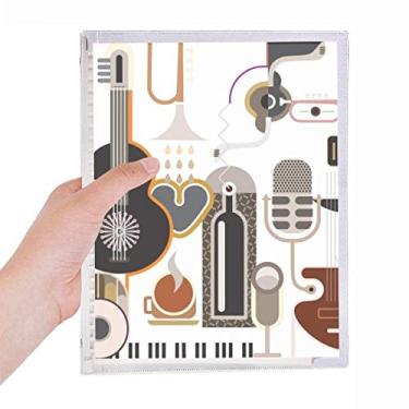 Imagem de Caderno com estampa abstrata de violão musical com estampa azul, folhas soltas e diário recarregável