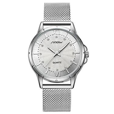 Imagem de Relógio de Pulso Feminino Sinobi Relógio Quartzo de Aço Inoxidável À Prova D'agua (Prata)