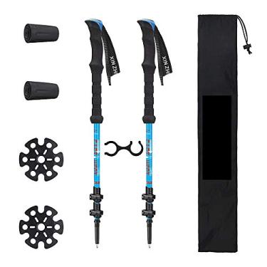Imagem de N/H Pacote com 2 bastões de caminhada de fibra de carbono – Bengalas dobráveis e telescópicas com alça de cortiça natural e empunhaduras de EVA estendidas, bastões de caminhada ultraleve para mochilão, acampamento