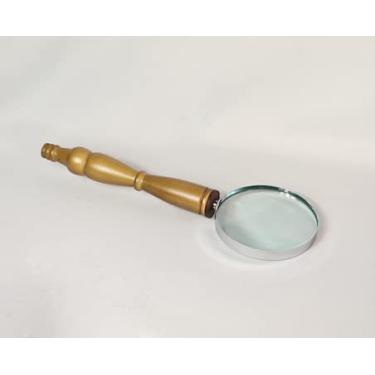 Imagem de Lupa de Aumento Decorativa Cabo Madeira Nogueira Detalhe em Couro 30cm Goods BR