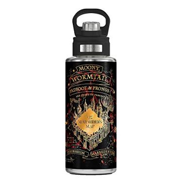 Imagem de Tervis Harry Potter – Copo de viagem isolado de parede tripla com mapa de saqueadores pretos mantém as bebidas frias, garrafa de boca larga de 947 ml, aço inoxidável