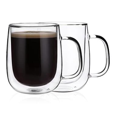 Imagem de CNGLASS Canecas de café de parede dupla de 360 ml (conjunto de 2), copos de chá de vidro isolado transparente com grande alça para café, latte, cappuccinos e bebidas