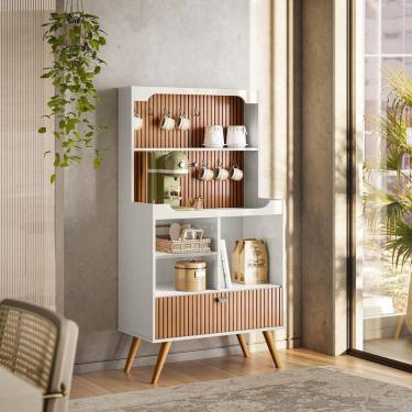 Imagem de Armário Bancada Cantinho Do Café Off White Perolizado/Tauari Ripado 1 Porta