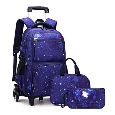 Imagem de LOUJIN Mochila infantil com rodas para meninos, meninas, mochila com rodas, carrinho, mochila escolar, mochila com lancheira, bolsa de lápis