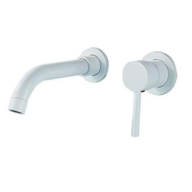 Imagem de Torneira de banheiro de ouro escovado para lavatório de parede Torneira para pia Misturadora quente e fria Torneira de alça única Banheira, branca, 21 cm