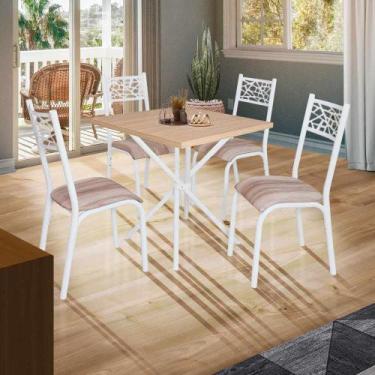 Imagem de Mesa De Jantar Com 4 Cadeiras Em Aço Branco Carvalho Com Estofado Capu