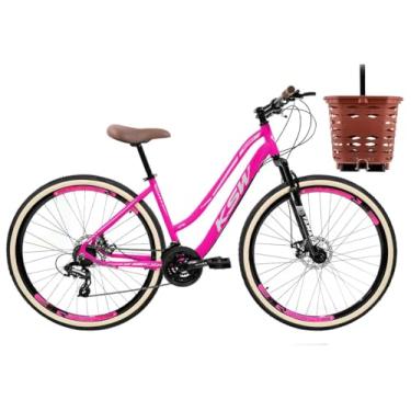 Imagem de Bicicleta aro 29 Feminina KSW Retro C Cesta 21V Freio Disco,15,Rosa Prata