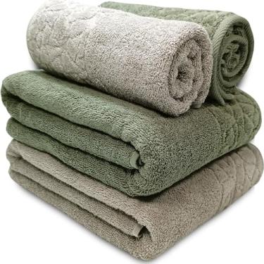 Imagem de Jogo de Banho Gigante Dohler Confort 500 100% Algodão Macia - Toalha Banhão Barra Jacquard Aveludada - 4 Peças