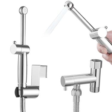 Imagem de BATHLAVISH Conjunto de pulverizador de bidê 360 de latão para banheiros, montagem em parede ou vaso sanitário, controles de pressão de polegar duplos portáteis, kit de mangueiras superiores