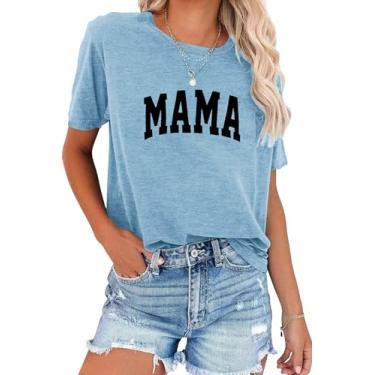 Imagem de FKEEP Mamãe camiseta feminina com estampa de letras, mamãe, presentes, camisetas casuais, manga curta, caimento solto, B Azul, XXG