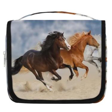 Imagem de Bardic Bolsa de higiene pessoal para viagem de pendurar, cavalo de animais galopante, bolsa de cosméticos de maquiagem de grande capacidade, kit organizador portátil