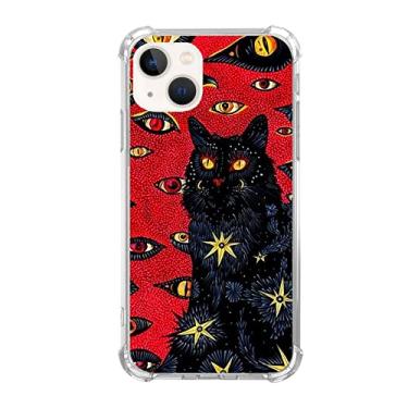 Imagem de WidofvSpky Capa de telefone psicodélica capa de gato hippie compatível com iPhone 14, capa de gato preto de animal fofo trippy para iPhone 14, capa amortecedora de TPU macia exclusiva na moda