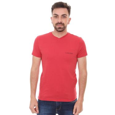 Imagem de Camiseta Calvin Klein Swimwear Masculina V-Neck Slim Fit Logo Vermelha-Masculino