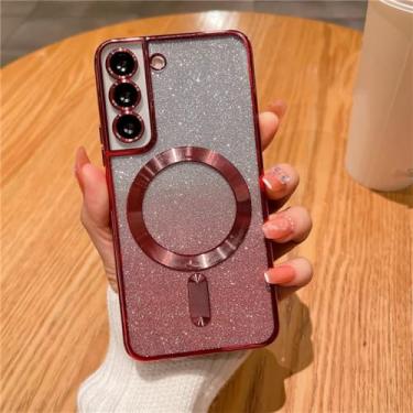 Imagem de Para chapeamento magnético glitter case para samsung galaxy s22 s23 s24 ultra s21 fe casos de carregamento sem fio capa macia, vermelho, para samsung s21ultra