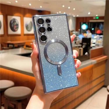 Imagem de Para chapeamento magnético glitter case para samsung galaxy s22 s23 s24 ultra s21 fe casos de carregamento sem fio capa macia, azul, para samsung s24ultra