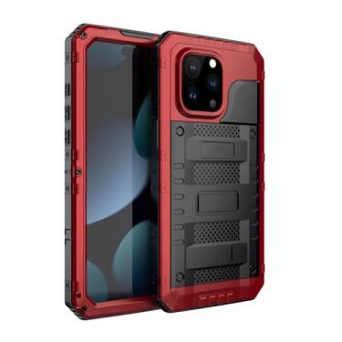 Imagem de HAO RIYLN Capa à prova d'água para iPhone 15 Pro Max/15 Pro/15 Plus/15, capa de carregamento sem fio de adsorção magnética de metal, capa de cobertura total de grau militar, vermelha, 15 Pro Max