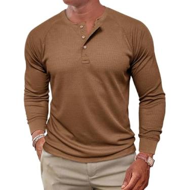 Imagem de Camiseta masculina slim fit de algodão manga curta/longa elástica casual elegante, Caqui, G