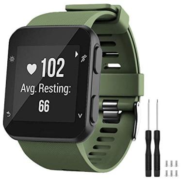 Imagem de TopPerfekt Pulseira de silicone macia para Garmin Forerunner 35, 23 cm, verde exército (fivela preta)