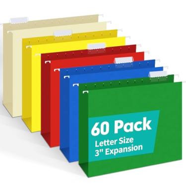 Imagem de HERKKA Pastas de arquivo suspensas de capacidade extra, pacote com 60 pastas suspensas reforçadas tamanho carta com expansão resistente de 7,6 cm, projetadas para arquivos volumosos, tabelas médicas,