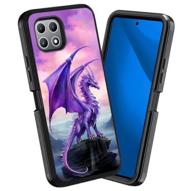 Imagem de WEUIUJKILO Capa para celular T-Mobile Revvl 7 5G, resistente, híbrida, 3 em 1, à prova de choque, à prova de poeira, queda, proteção total para T-Mobile Revvl 7 5G (2024), dragão roxo