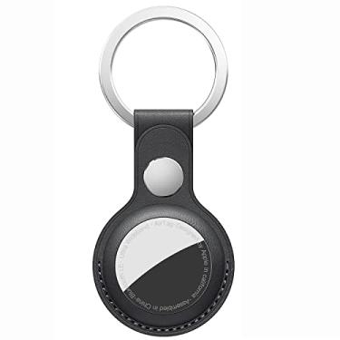 Imagem de DamonLight Capa de couro para AirTag Finder, capa protetora antiarranhões com chaveiro compatível com AirTags 2021 (preto)