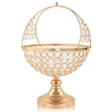 Imagem de kehail Suporte de tigela de doces de cristal, suporte decorativo de fruteira, enfeite de cesta de flores, decoração de casa, para exibir frutas ou flores artificiais, centro de mesa (ouro, G)