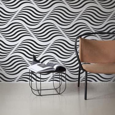 Imagem de Estêncil geométrico ondulado de 30 cm mandala para decoração pintura grande modelo reutilizável paredes grandes modelos para pintura nicho móveis azulejos azulejos decoração molduras padrões padrão