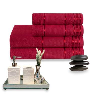 Imagem de Conjunto de Banho Premium 4 Peças 100% Algodão Toalha de Banho e Mão (Vermelho)