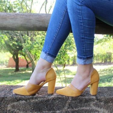 Imagem de Scarpin Dravanna Salto Alto Bloco Chic Amarelo