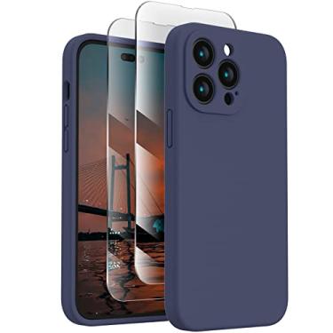 Imagem de FireNova Capa para iPhone 14 Pro, capa de telefone de silicone atualizada [proteção da câmera] com [2 protetores de tela], forro interno de microfibra macio antiarranhões, 15,5 cm, azul marinho