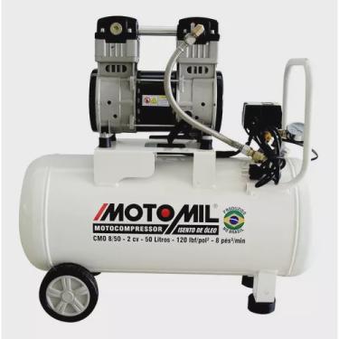 Imagem de Compressor De Ar Odontológico Nacional Isento de Óleo CMO-8/50 220V 2HP 120 lbs 50L - Motomil