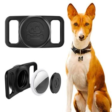 Imagem de Compatível com suporte de coleira de cachorro AirTag, capa protetora de silicone à prova d'água para rastreador GPS para gatos de estimação, antiperda, fácil instalação, leve, preta