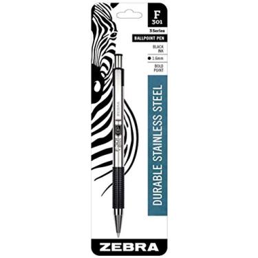 Imagem de Caneta retrátil de aço inoxidável esferográfica Zebra F-301, ponta forte, 1,6 mm, tinta preta, 1 unidade