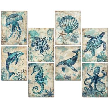 Imagem de FurnoFlex Painéis acústicos artísticos azulejos decorativos painéis de absorção de espuma à prova de som amortecedores de ruído cancelamento redução bloqueador para paredes (oceano vintage, 122 x 81
