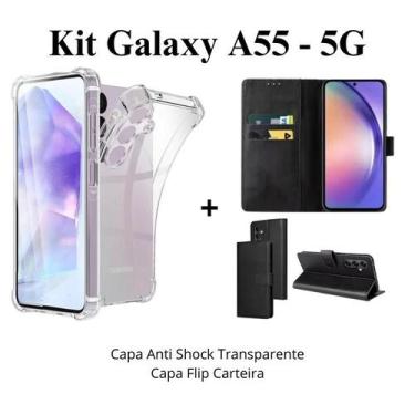 Imagem de Kit Capa Capinha Transparente + Capa Carteira Preta Para Samsung Galax