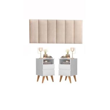 Imagem de Kit Mesa de cabeceira 2 Gavetas - Pop - Com cabeceira queen 1,60 Areia