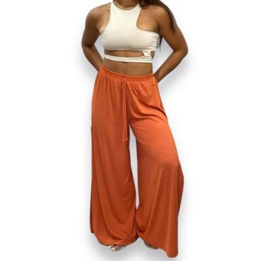 Imagem de Calça Pantalona Feminina com Fenda Lateral Cintura Alta Viscolycra - U