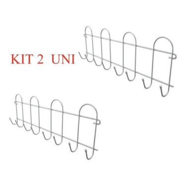 Imagem de 2 Suporte Cabide P Pendurar Vassoura Roupas Rodo 8 Ganchos - Stolf