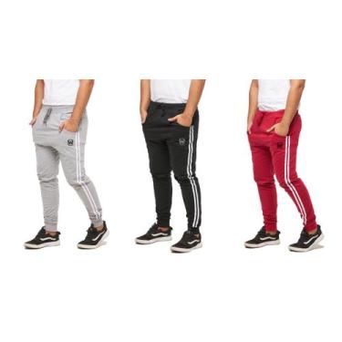 Imagem de Kit com 03 calças de moletom masculina wooks saruel skinny sport luxo,