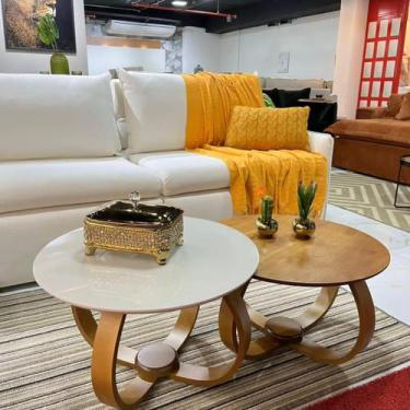 Imagem de Kit 2 Mesas Centro Base Cebola Com Tampo De Vidro Off White Com Lamina