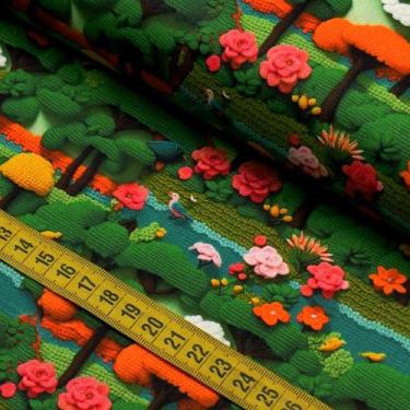 Imagem de Tecido Estampado Para Patchwork - Landscape : Árvore Com Crochet (0,50