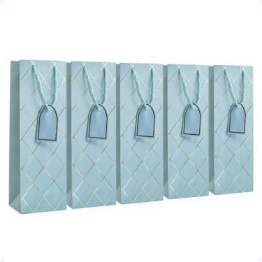 Imagem de Kit 5 Sacolas De Presente Para Bebidas Vinho Personalizada - Hxt, Azul