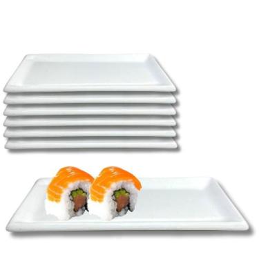 Imagem de Kit 8 Pratos para Sushi Kakusara Retangular Porcelana Branco - Prattos