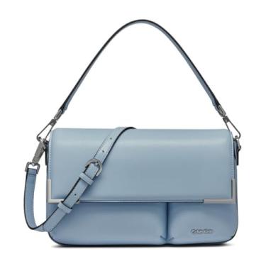 Imagem de Calvin Klein Mica Bolsa de ombro organizacional com aba e tiracolo, azul poeirento, tamanho único, Azul empoeirado, One Size