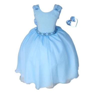 Imagem de Vestido Infantil Luxo Meninas Liso Daminha Formal Com Tiara - Pingo de